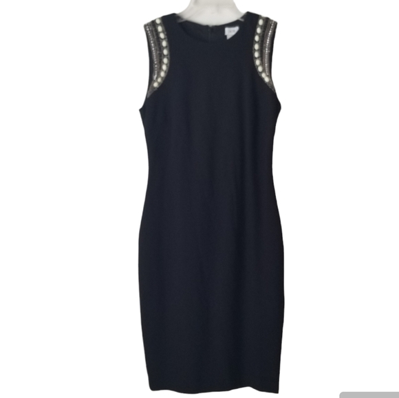 NWT Cache Sleeveless Little Black Sheath Dress with Beaded Embellishments Size 0 - Picture 1 of 12